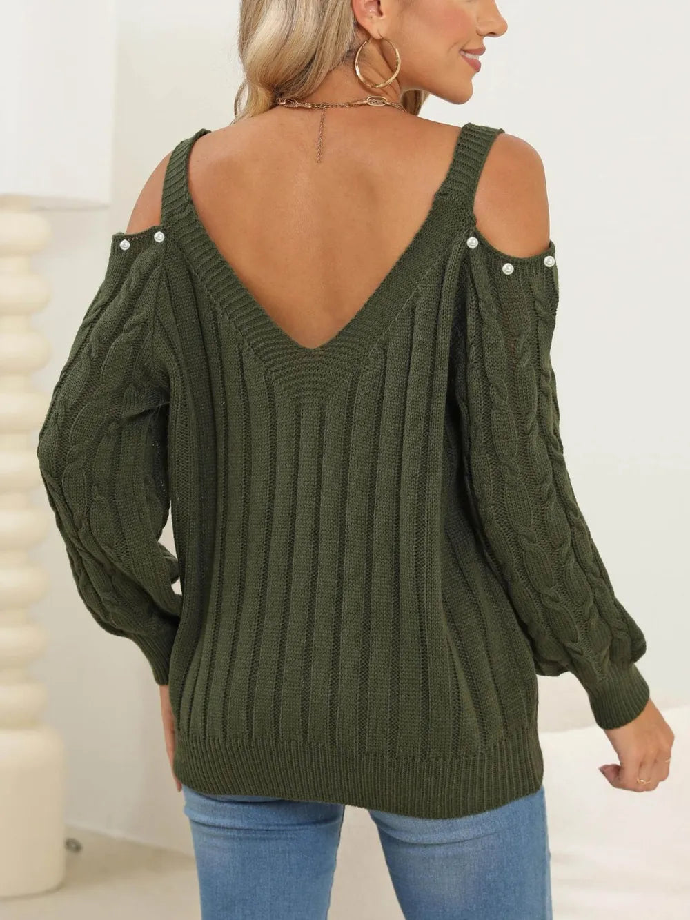 Cable-Knit Cold Shoulder Sweater OutfitFlow