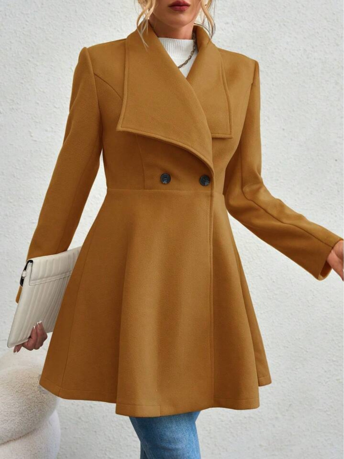 Outfit Flow - Collared Neck Button Up Long Sleeve Coat