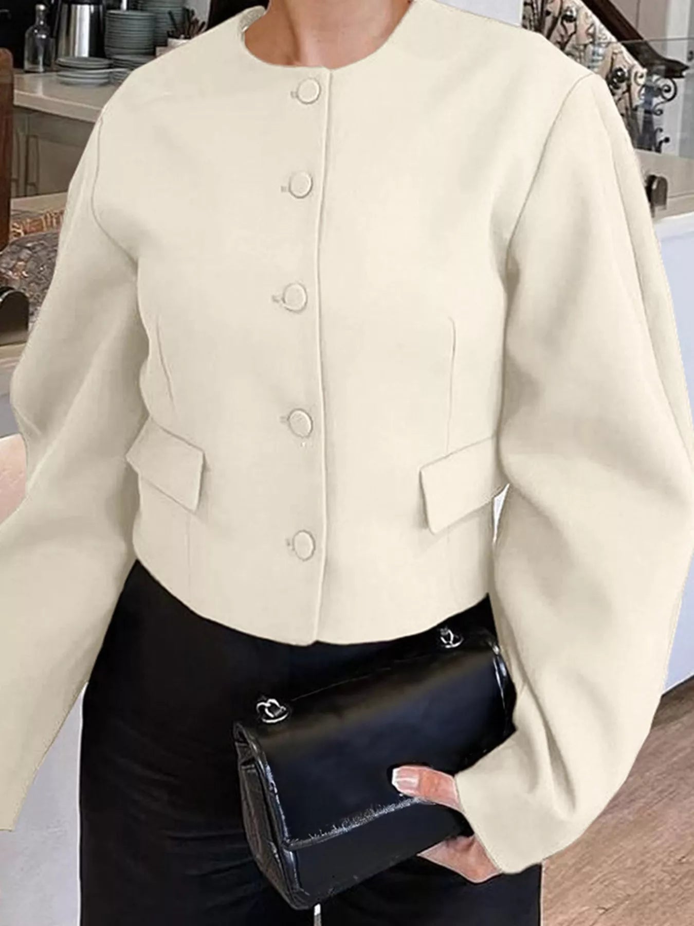 Button Up Long Sleeve Jacket OutfitFlow