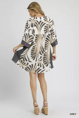 Umgee Abstract Print Kimono Sleeve Mini Dress OutfitFlow