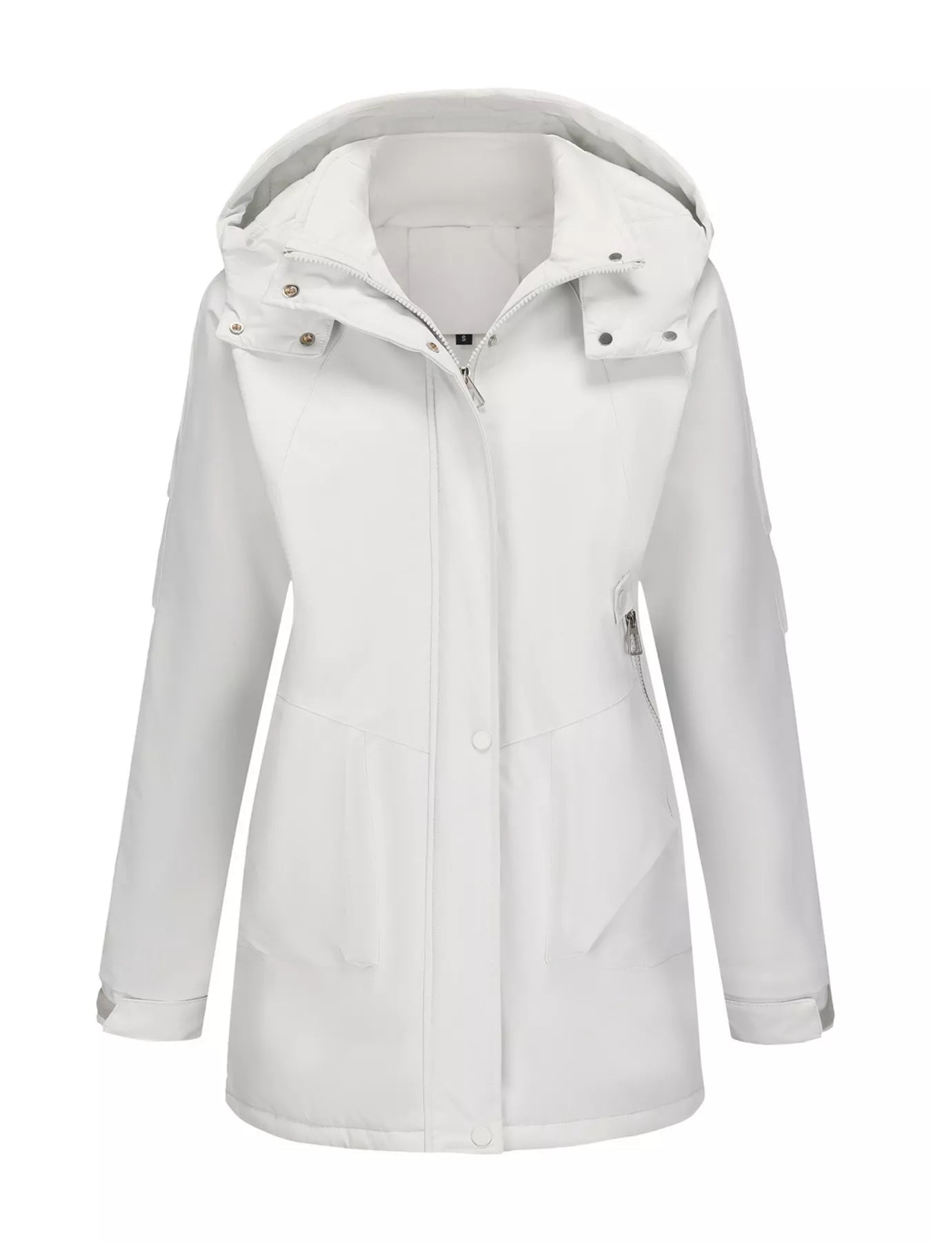 Full Size Hooded Mid-Length Windproof Outerwear Plus Size Gray white OutfitFlow