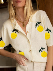 Lemon Button-Up Short Sleeve Cardigan OutfitFlow