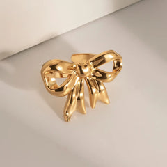 18K Gold-Plated Stainless Steel Bow Ring OutfitFlow