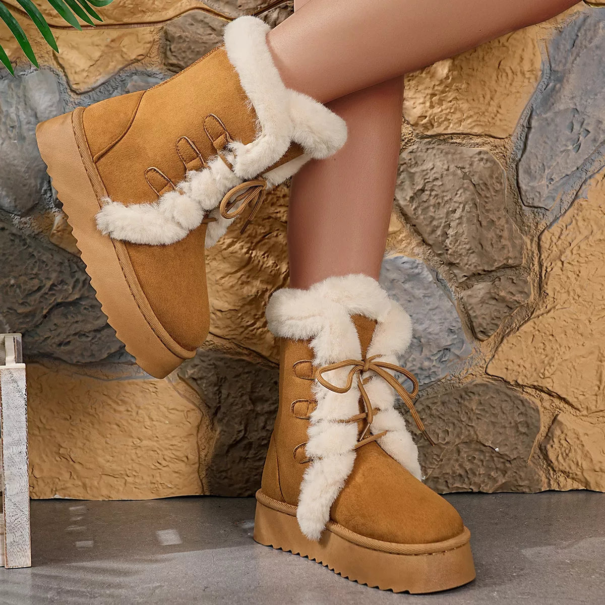 Round Toe Platform Boots Camel OutfitFlow