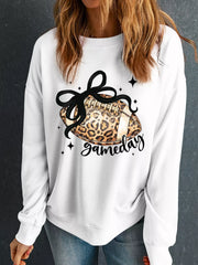 Game Day Leopard Rugby Graphic Customized Crew Neck Sweatshirt White Trendsi