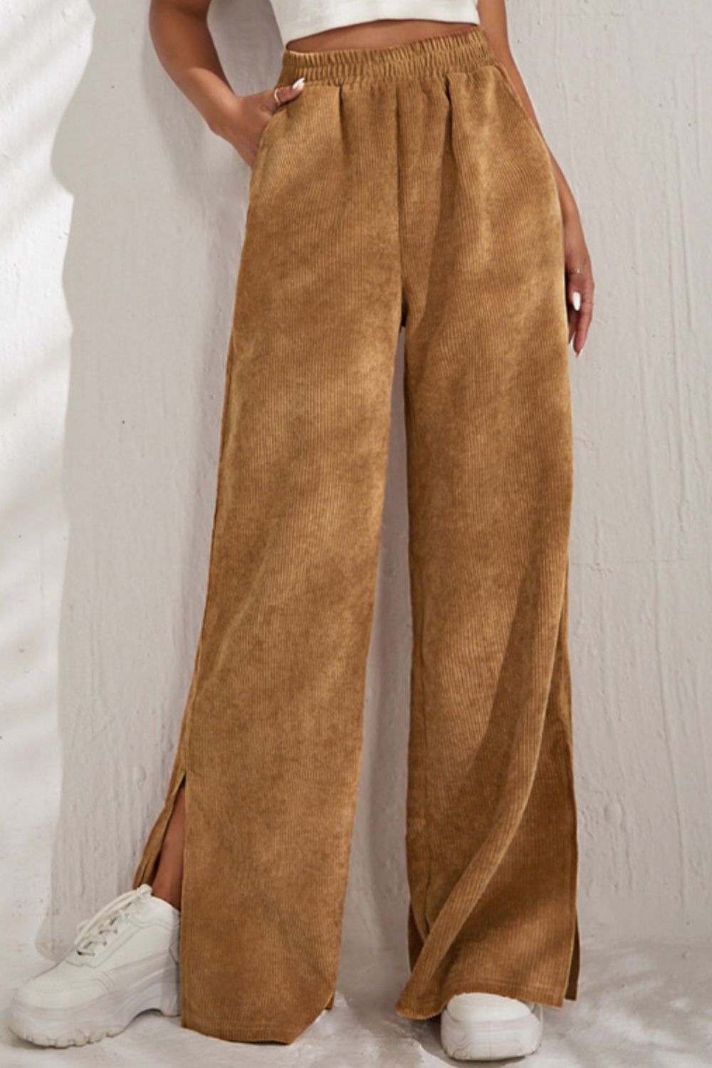 Outfit Flow - Slit Pocketed High Waist Wide Leg Pants