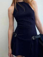 Sleeveless Halter Neck Mini Dress OutfitFlow