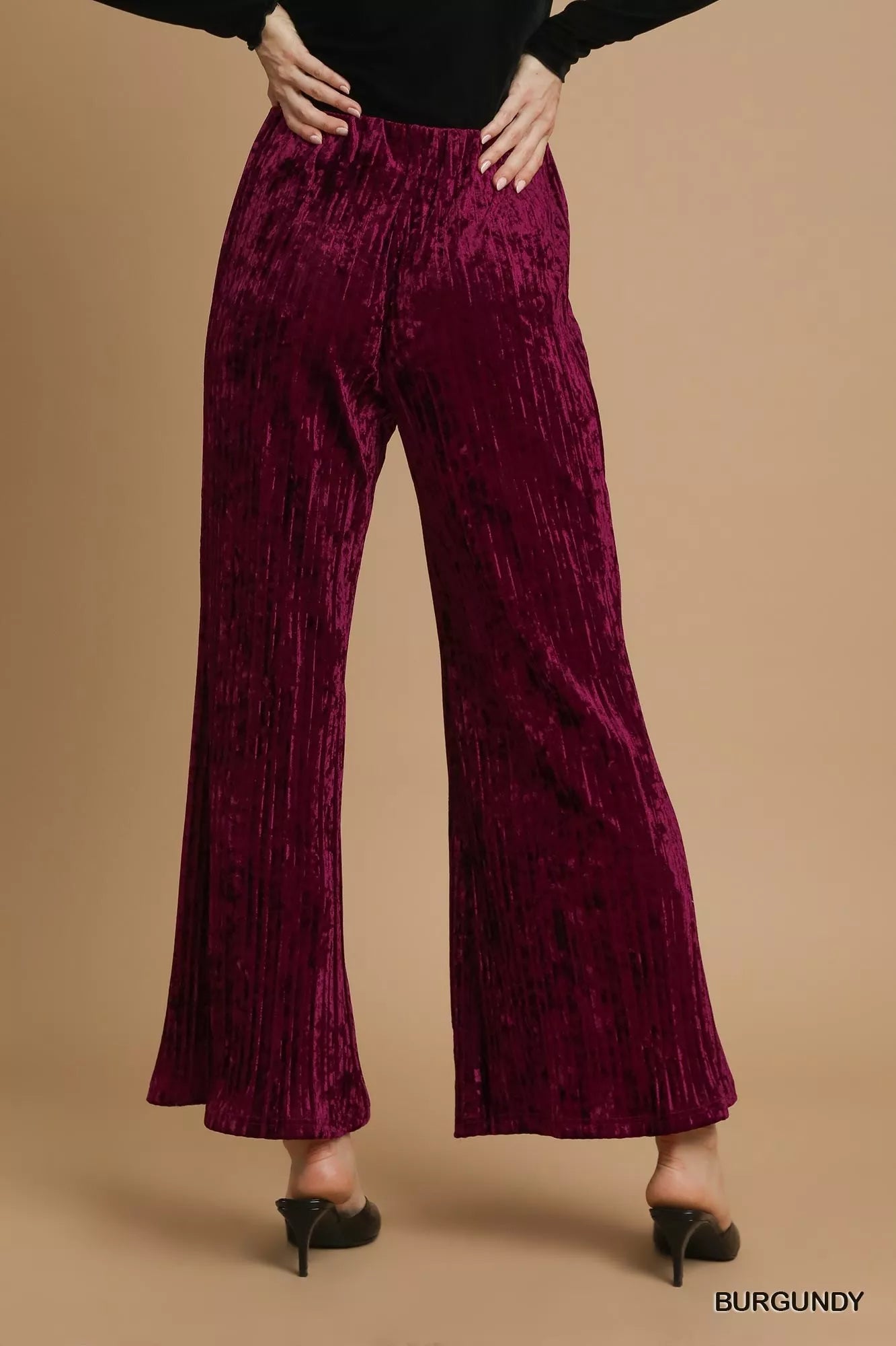 Umgee Velvet Pleated Wide Leg Pants Trendsi