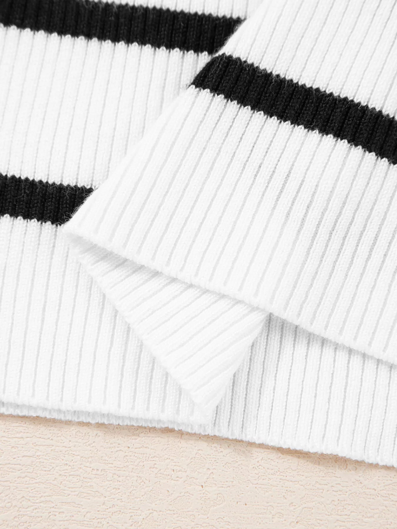 Scalloped Trim U Neck Striped Ribbed Slim Knit Top OutfitFlow