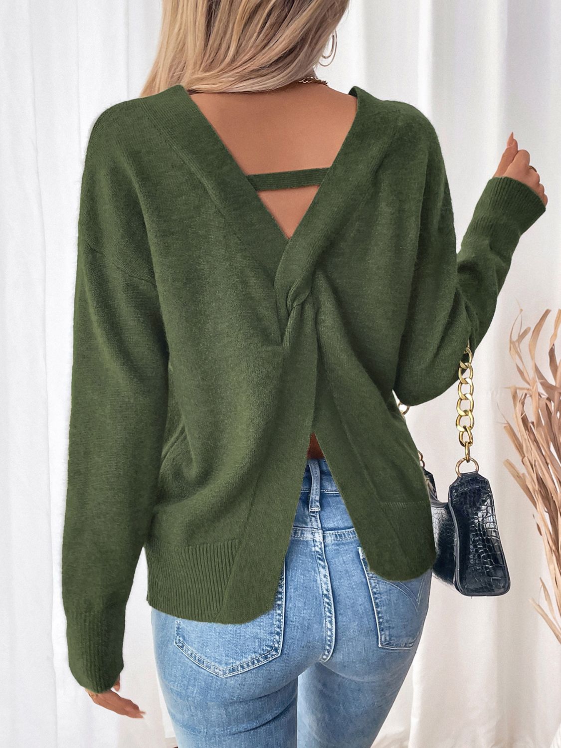 Outfit Flow - Perfee Twisted V-Neck Long Sleeve Sweatshirt