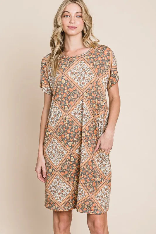 BOMBOM Multicolored Leaves Jacquard Dress OutfitFlow