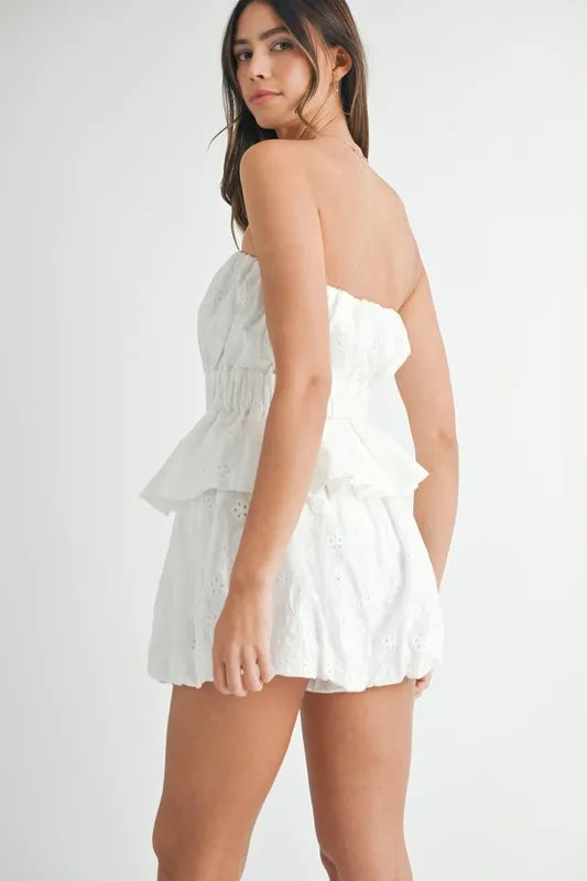 MABLE Floral Eyelet Lace Tube Top and Short Set OutfitFlow