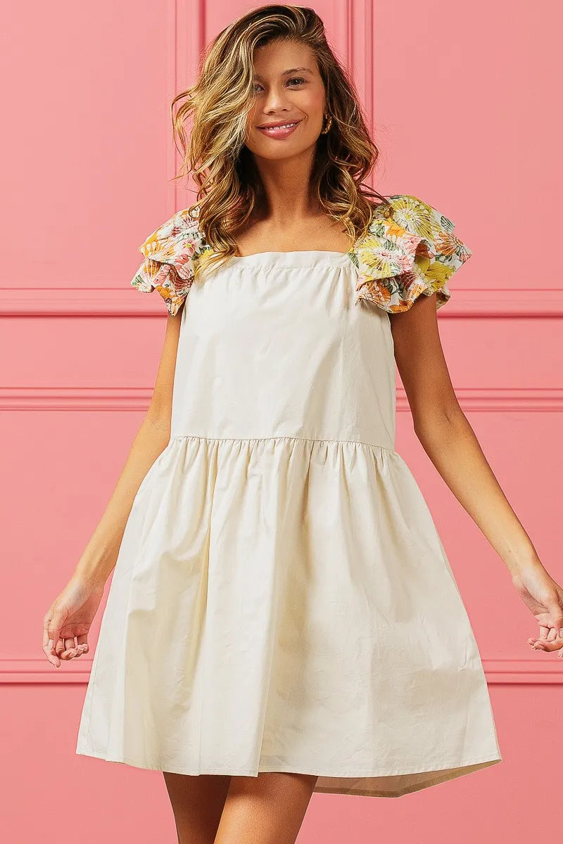 BiBi Flower Embroidered Floral Print Sleeve Dress OutfitFlow
