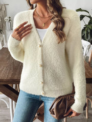 Fuzzy Knit V-Neck Cardigan OutfitFlow