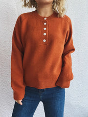Button-Front Long Sleeve Sweater OutfitFlow