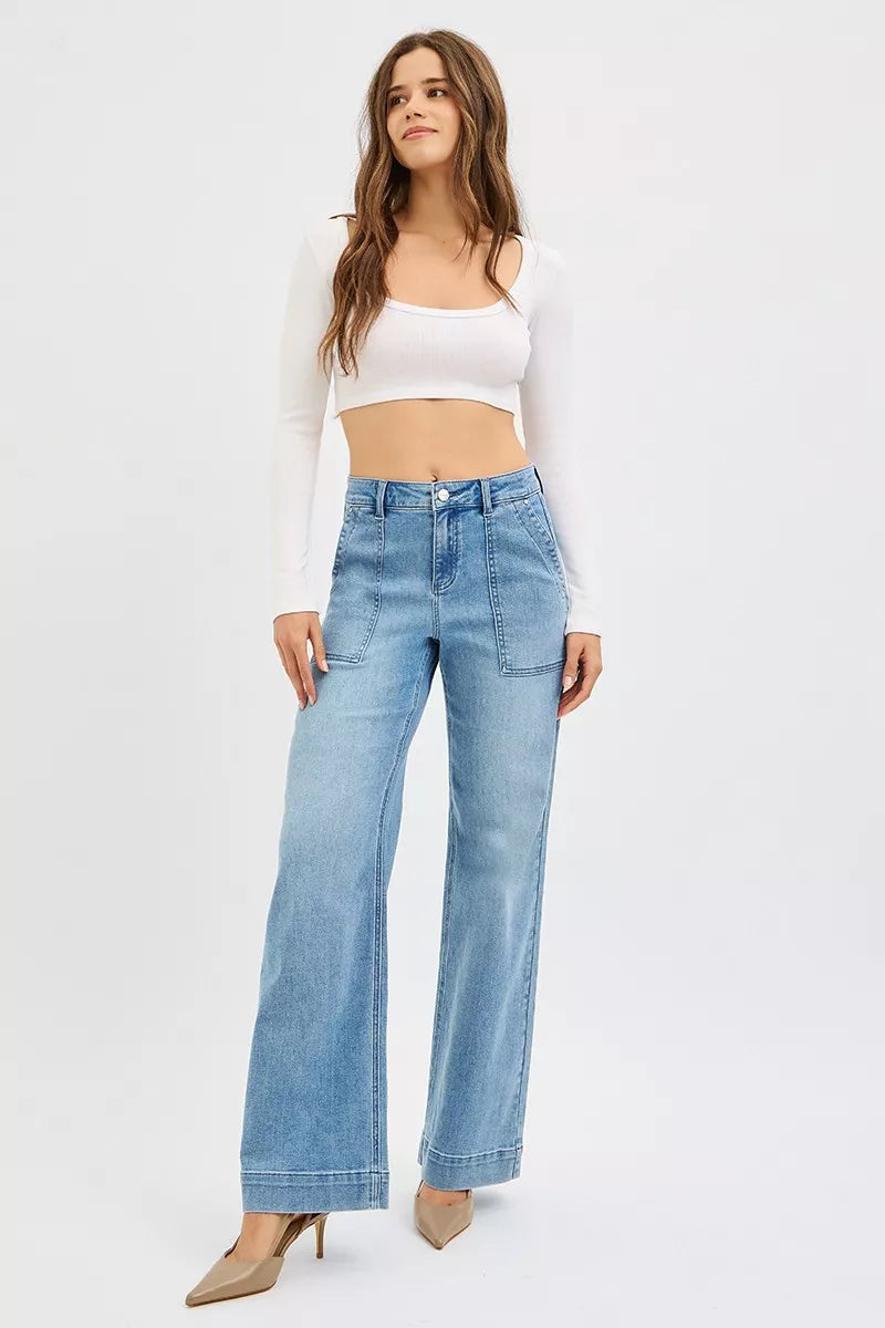 RISEN Full Size High Rise Straight Leg Jeans with Front Pockets Plus Size OutfitFlow