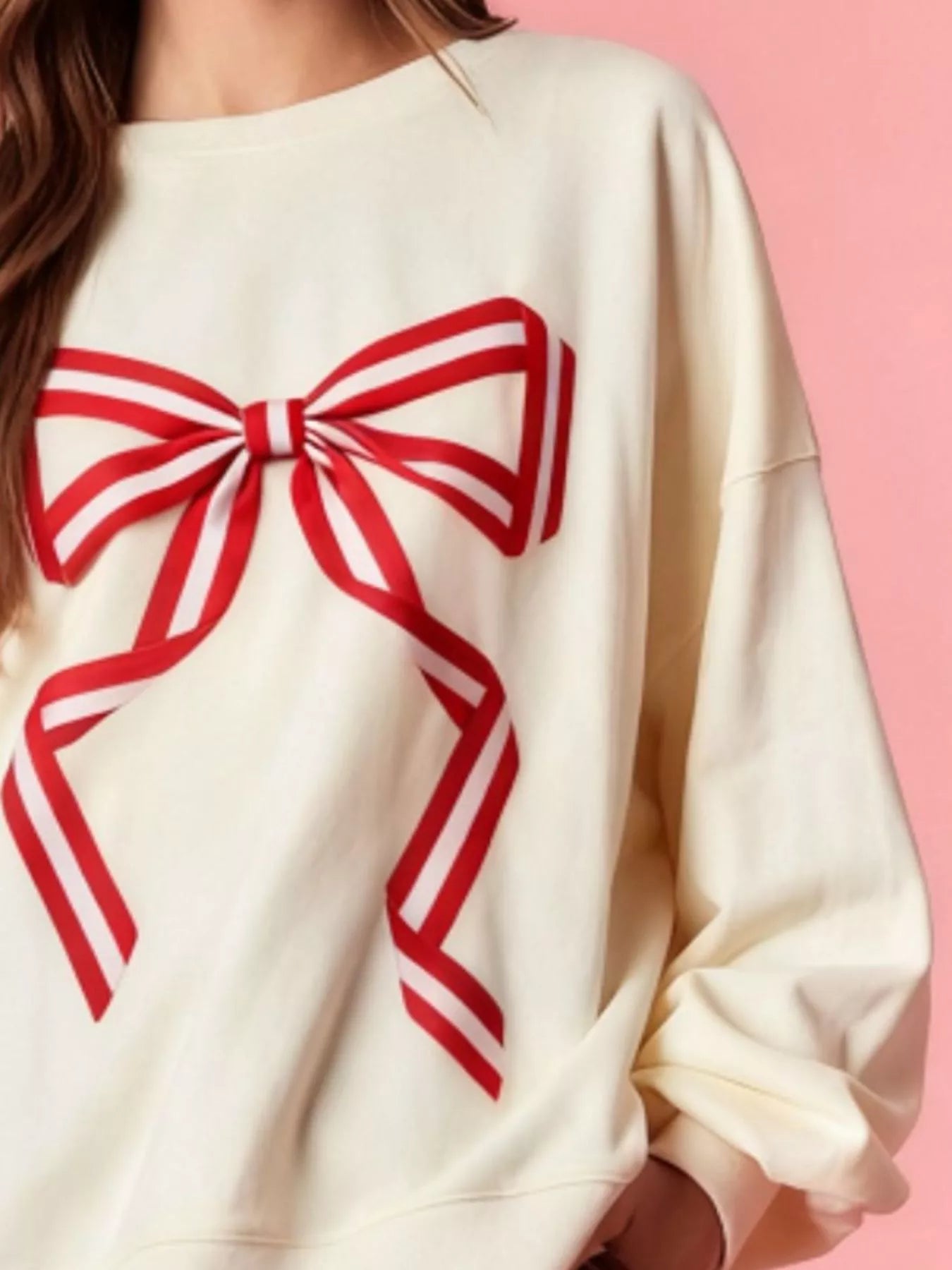 Bow Crew Neck Sweatshirt OutfitFlow