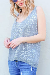 And The Why Leopard Foil Print Sleeveless Sweater Top OutfitFlow