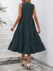 V-Neck Sleeveless Tiered Dress OutfitFlow