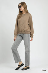Umgee Cable Texture Pattern Sweatshirt with Ribbed Hem OutfitFlow