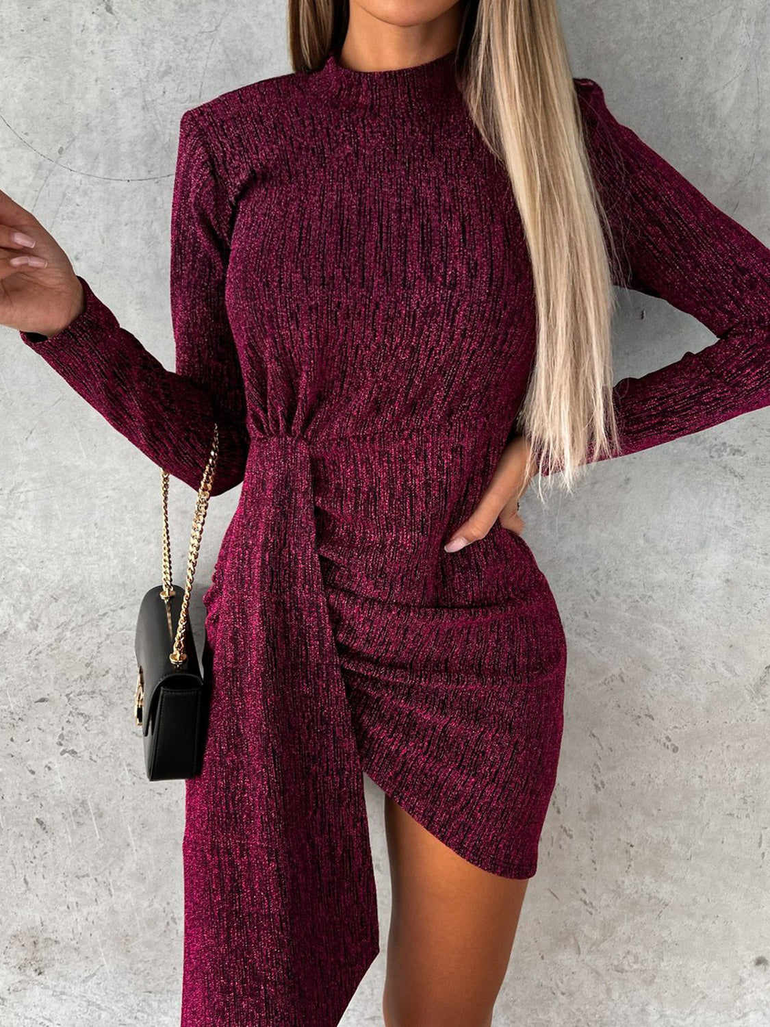 Outfit Flow - Heathered Mock Neck Long Sleeve Mini Dress