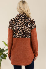 Outfit Flow - Celeste Full Size Curved Hem Leopard Turtleneck Long Sleeve Blouse