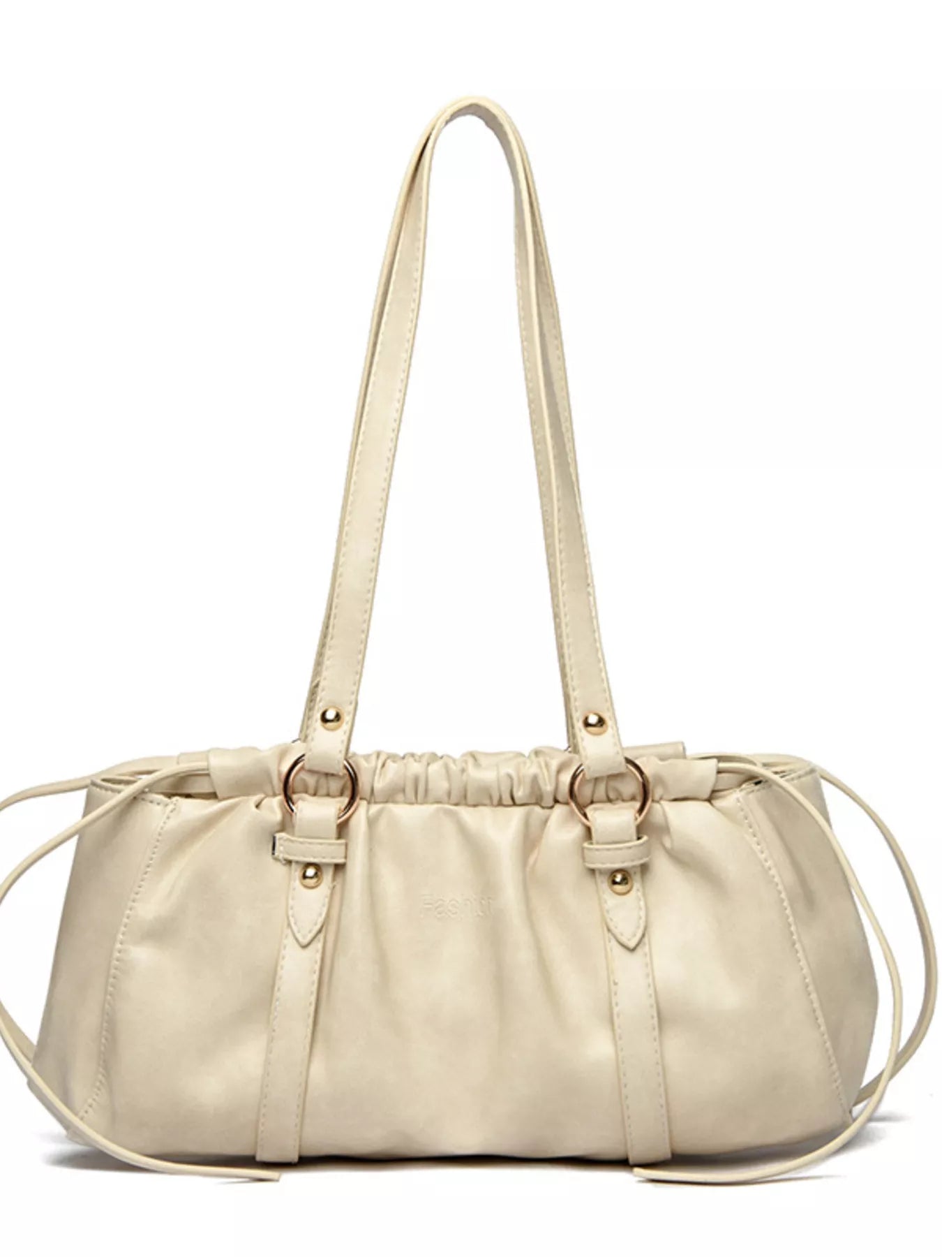 Ruched Leather Shoulder Bag White onesize OutfitFlow