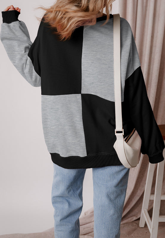 Outfit Flow - Color Block Half Button Long Sleeve Sweatshirt