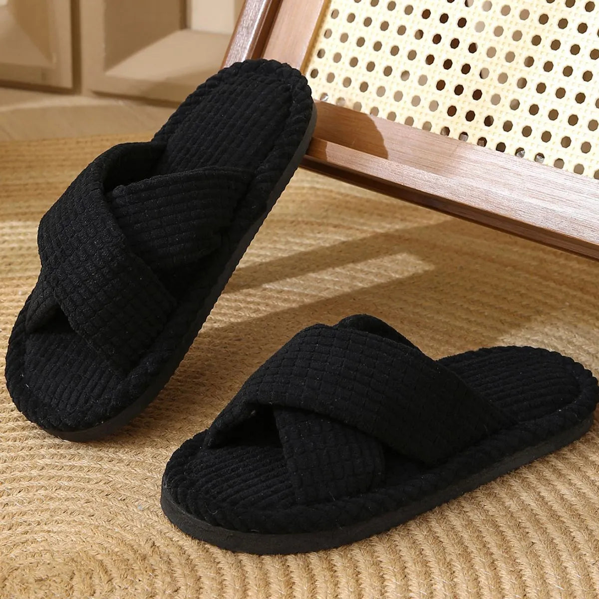 Open Toe Flats Slippers Black OutfitFlow