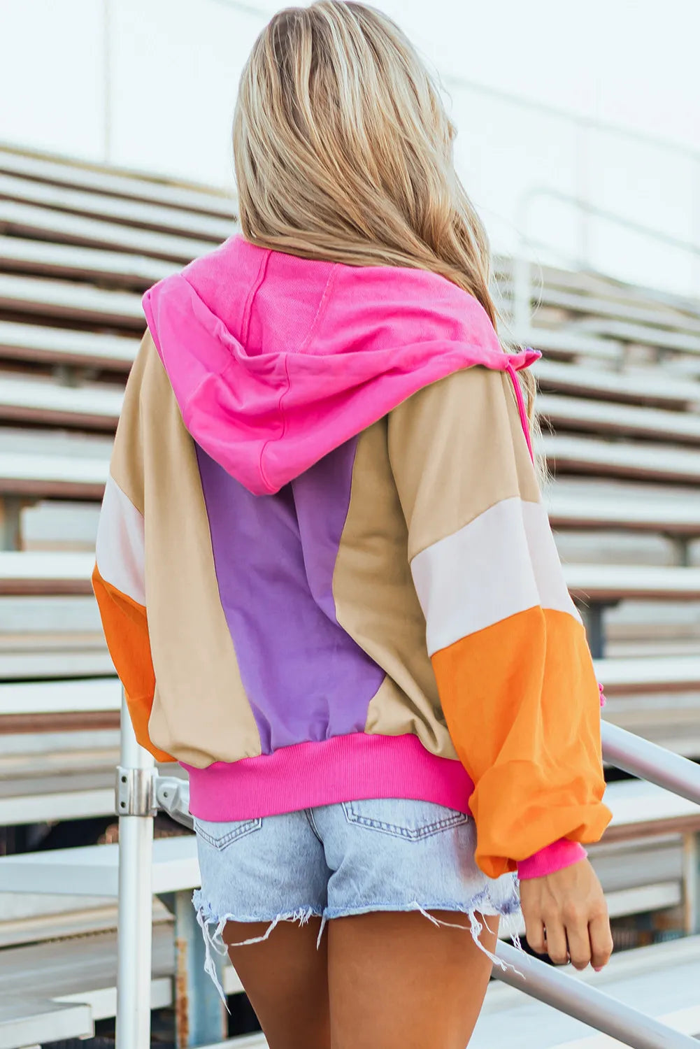 Outfit Flow - Drawstring Color Block Zip Up Long Sleeve Hoodie