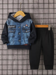 Children's Button Up Hooded Jacket & Pants Set Blue Trendsi