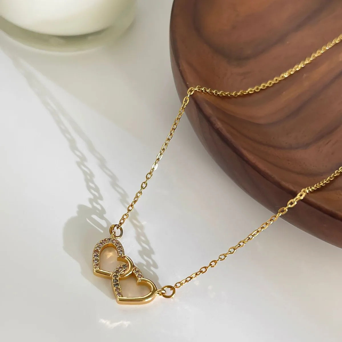 18K Gold-Plated Double Heart Inlaid Zircon Necklace OutfitFlow