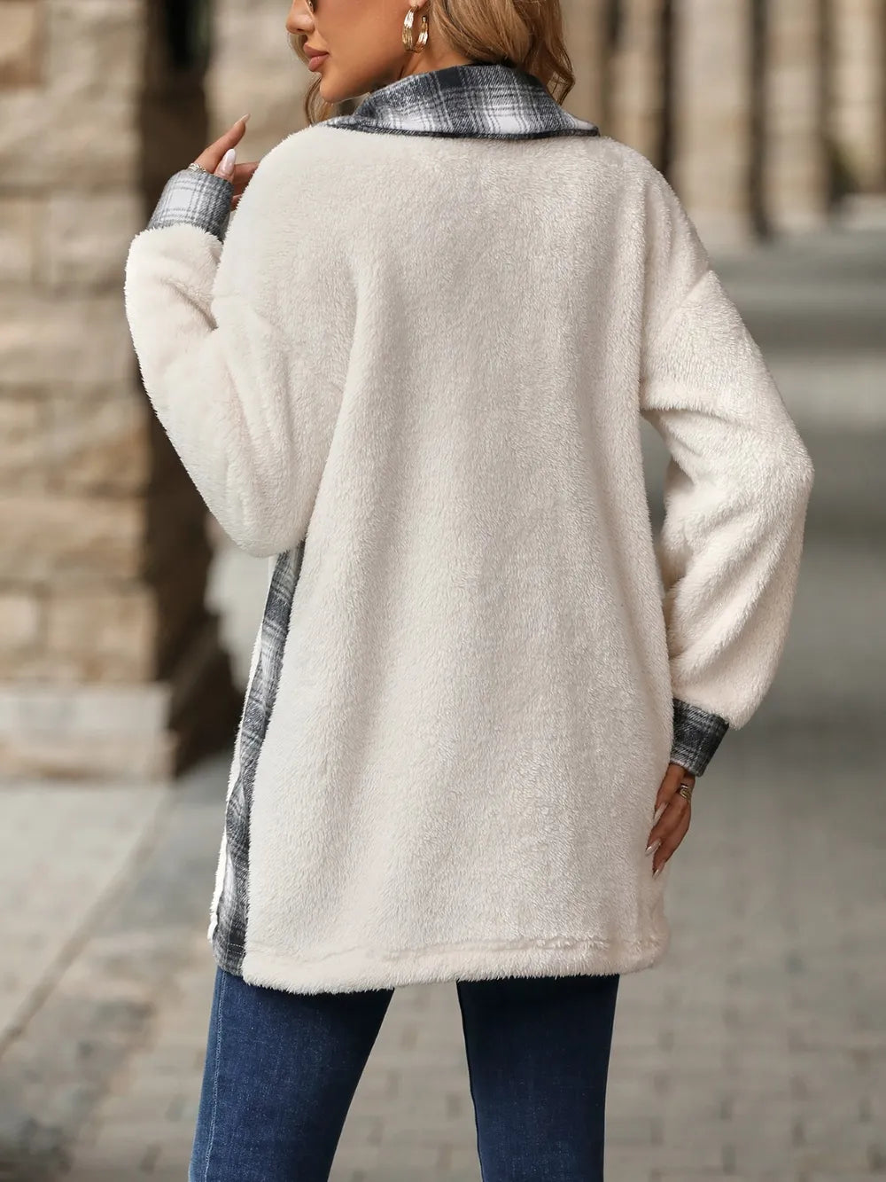 Plaid Contrast Dropped Shoulder Coat OutfitFlow