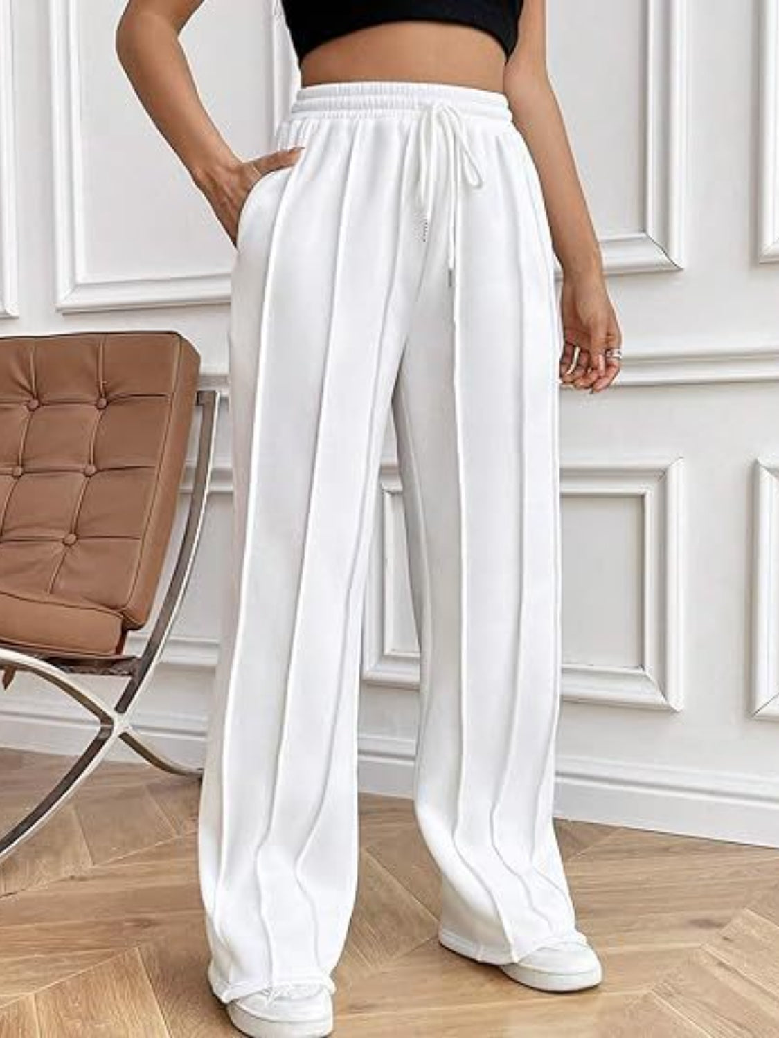 Drawstring Wide Leg Pants with Pockets