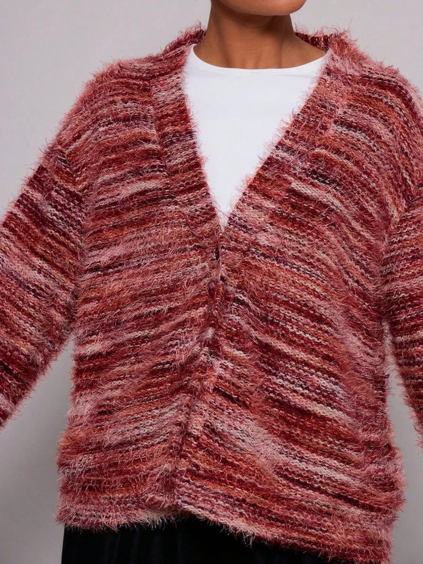 Chunky Knit V-Neck Button-Up Cardigan OutfitFlow