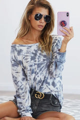 BiBi Tie Dye Print Terry T-Shirt GREY BLUE OutfitFlow