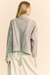 Outfit Flow - Davi & Dani Cable-Knit Turtleneck Dropped Shoulder Sweater