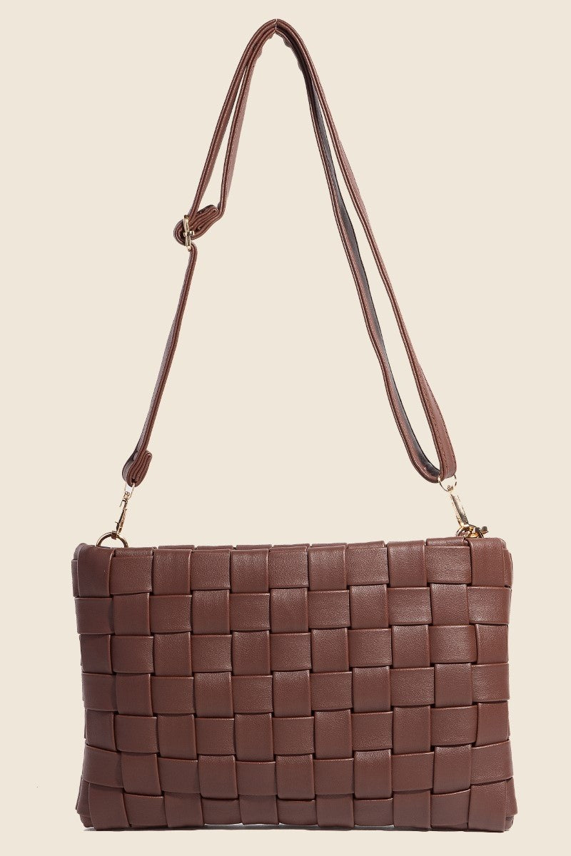 Outfit Flow - Fame Faux Leather Basket Weave Crossbody Bag