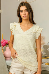 BiBi Floral Ruffled Armhole V-Neck Top OutfitFlow