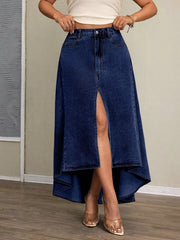 High-Low Slit Denim Skirt OutfitFlow