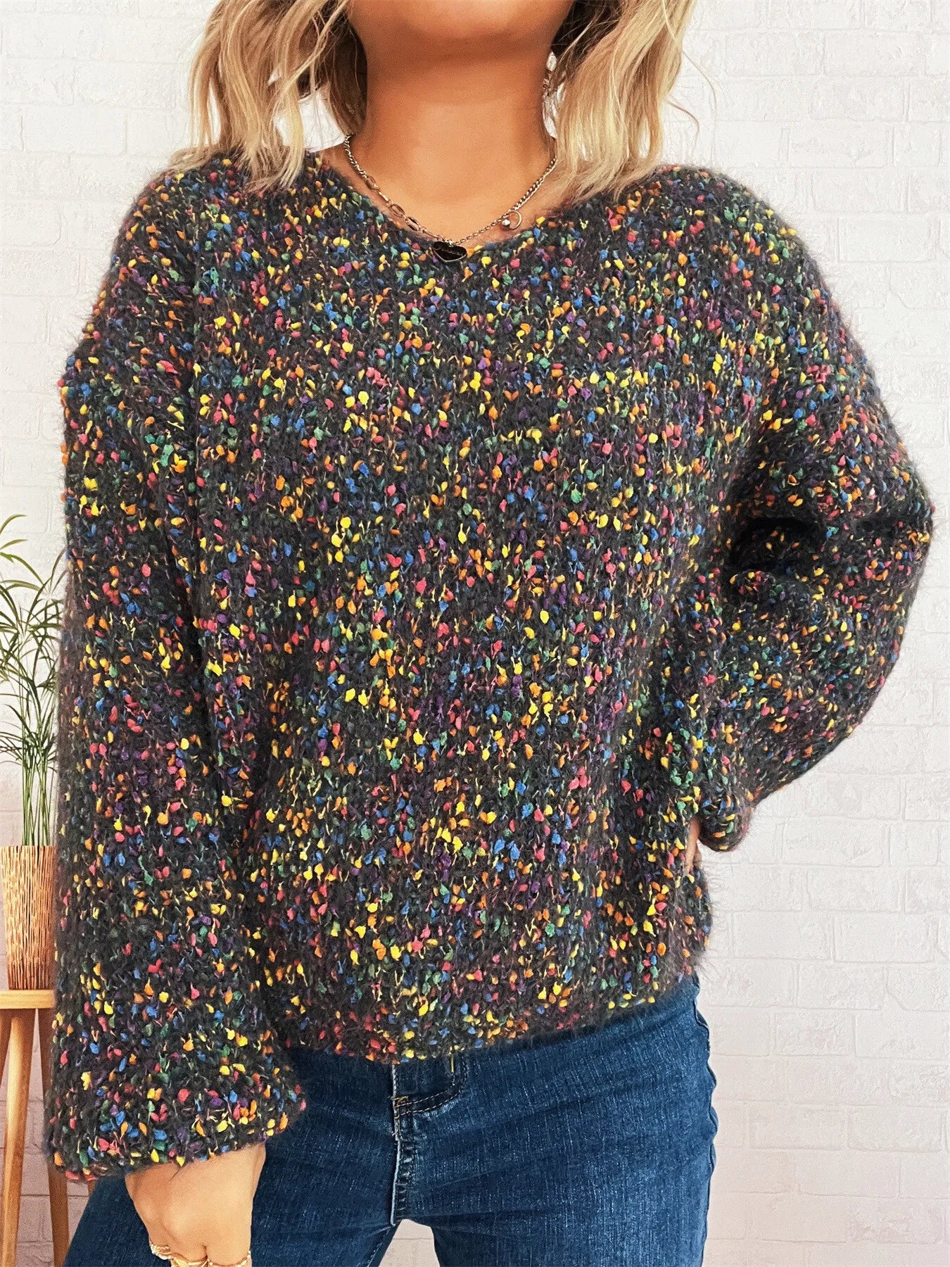 Colorful Long Sleeve Sweater Trendsi
