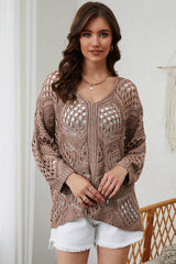 Openwork V-Neck Sweater OutfitFlow