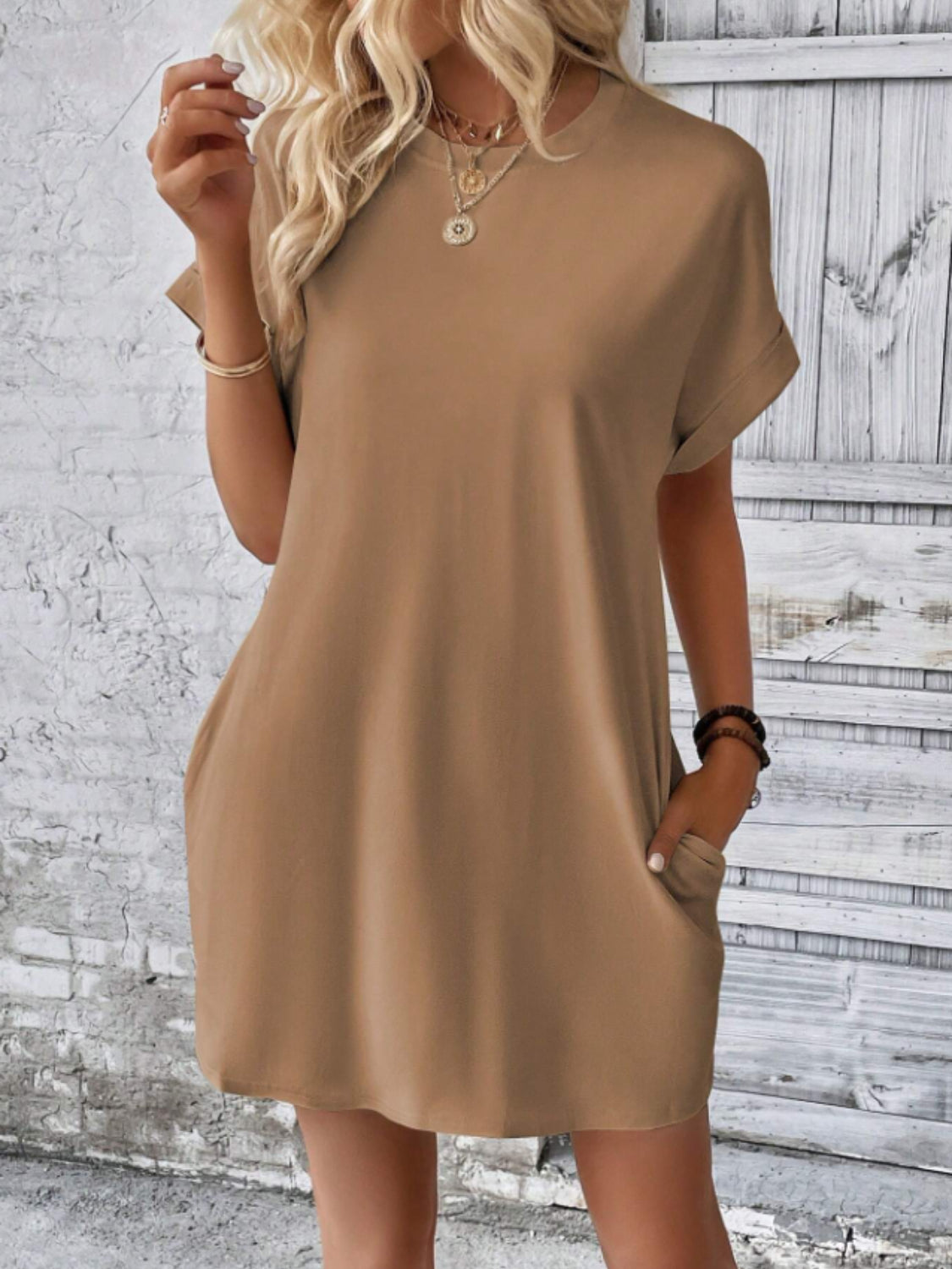 Short Sleeve Mini Tee Dress with Pockets OutfitFlow