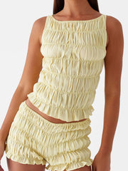 Ruched Texture Tank and Shorts Two-Piece Set OutfitFlow