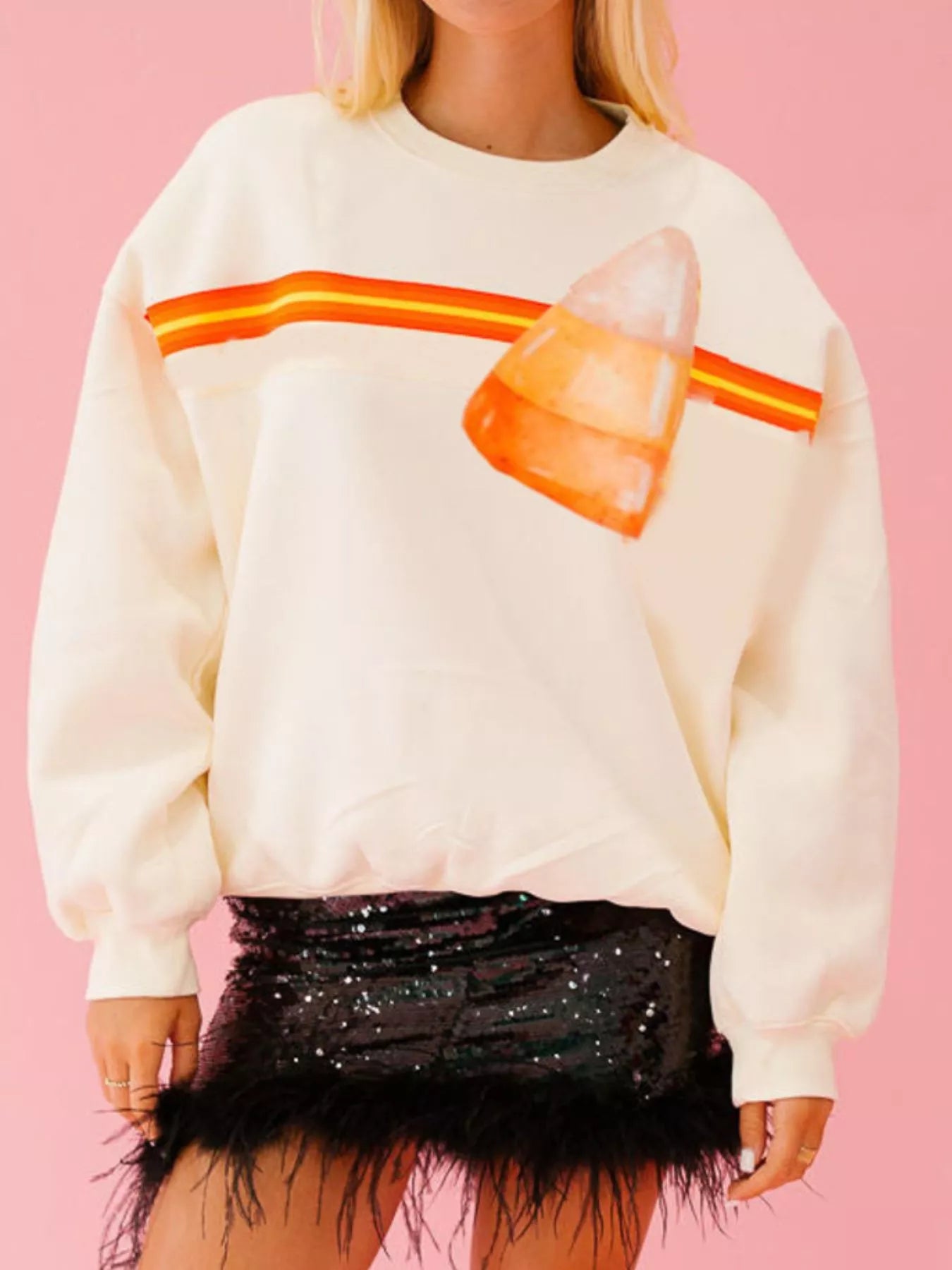 Halloween Sequin Round Neck Sweatshirt OutfitFlow