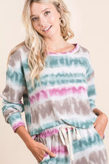 BiBi Tie Dye Print Terry Sweatshirt Trendsi