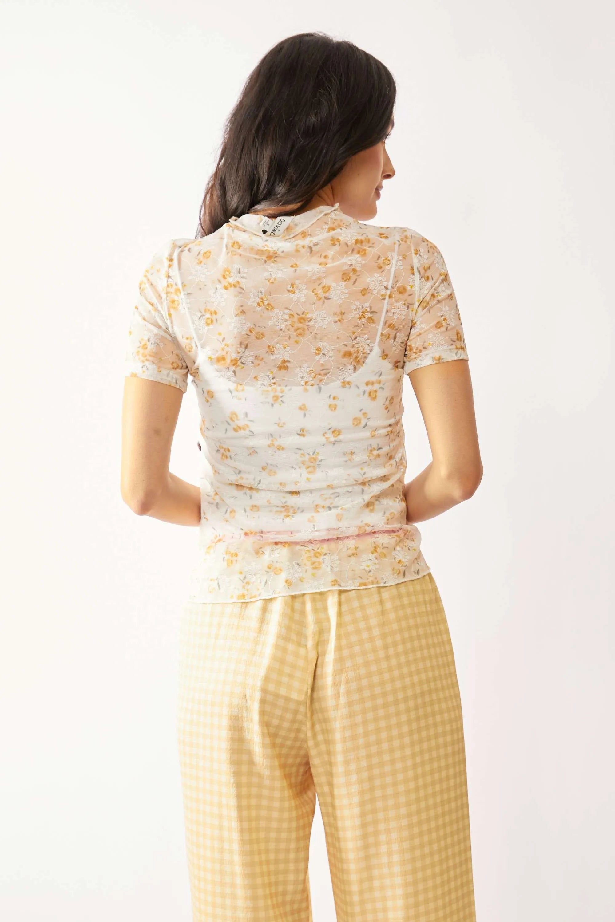 Davi & Dani Loose Turtle Neck Lace Mesh Lace Sheer Top OutfitFlow