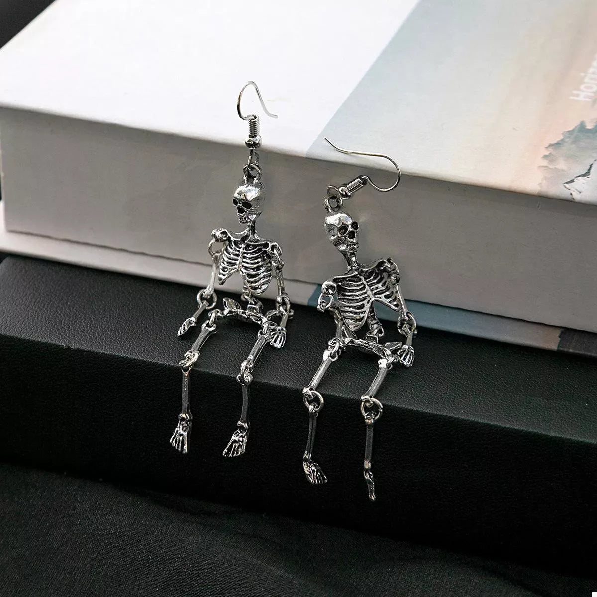 Halloween Skeleton Dangle Earrings Silver One Size OutfitFlow