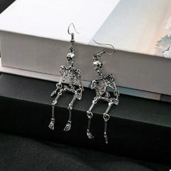 Halloween Skeleton Dangle Earrings Silver One Size OutfitFlow