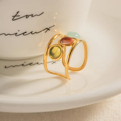 18K Gold-Plated Gemstone Open Cuff Ring OutfitFlow